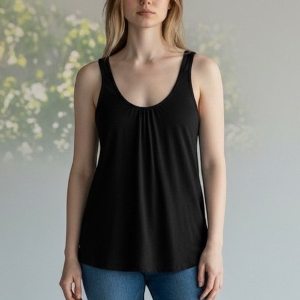 Tori Richard Tank Top Womens L Black Excellent Pleated Scoop Neck Jersey Knit